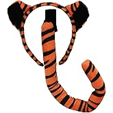 Tiger Ears & Tail Set - Velour Fabric Headband and Stuffed Bendable Tail
