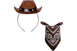 Haakong Cowboy Hat Headband Cowgirl Mini Hat Headbands with Bandana for Women Halloween Birthday Party Favor