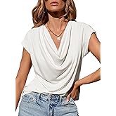 EVALESS Fashion 2026 Cowl Neck Tops for Women Dressy Casual Short Sleeve Shirts Summer Clothes Outfits
