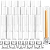 Teenyyou 24 Set Glass Hurricane Candle Holders 12.6 Open Ended Glass Candleholder Tube Shape Bottomless and 2.2 Taper Clear Candlestick Holders for Valentine's Day Wedding Table Centerpiece (Clear)