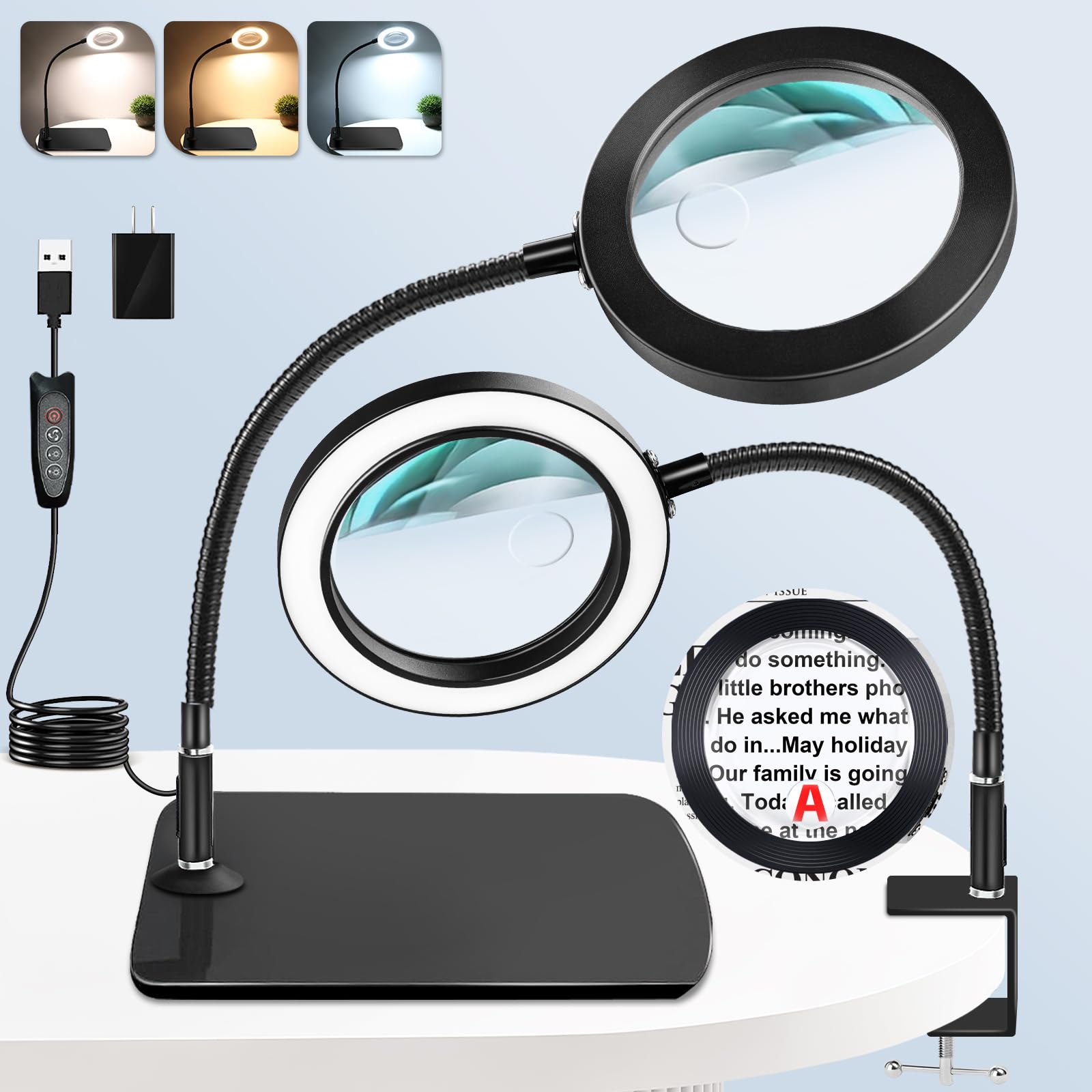 Photo 1 of NZQXJXZ 30X 10X Magnifying Glass with Light and Stand 2 in 1 Magnifying Lamp with Large Base and Clamp, 72 LEDs, 3 Color Modes and10 Stepless Dimmable, Desk Magnifier for Hobbies, Reading, Jewelry