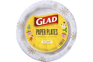 Glad Everyday Disposable Paper Plates with Holiday Gold & Silver Snowflake Holiday Design | Heavy Duty Paper Plates, Microwavable Paper Plates for Everyday Use | 7 Inch, 30 Count