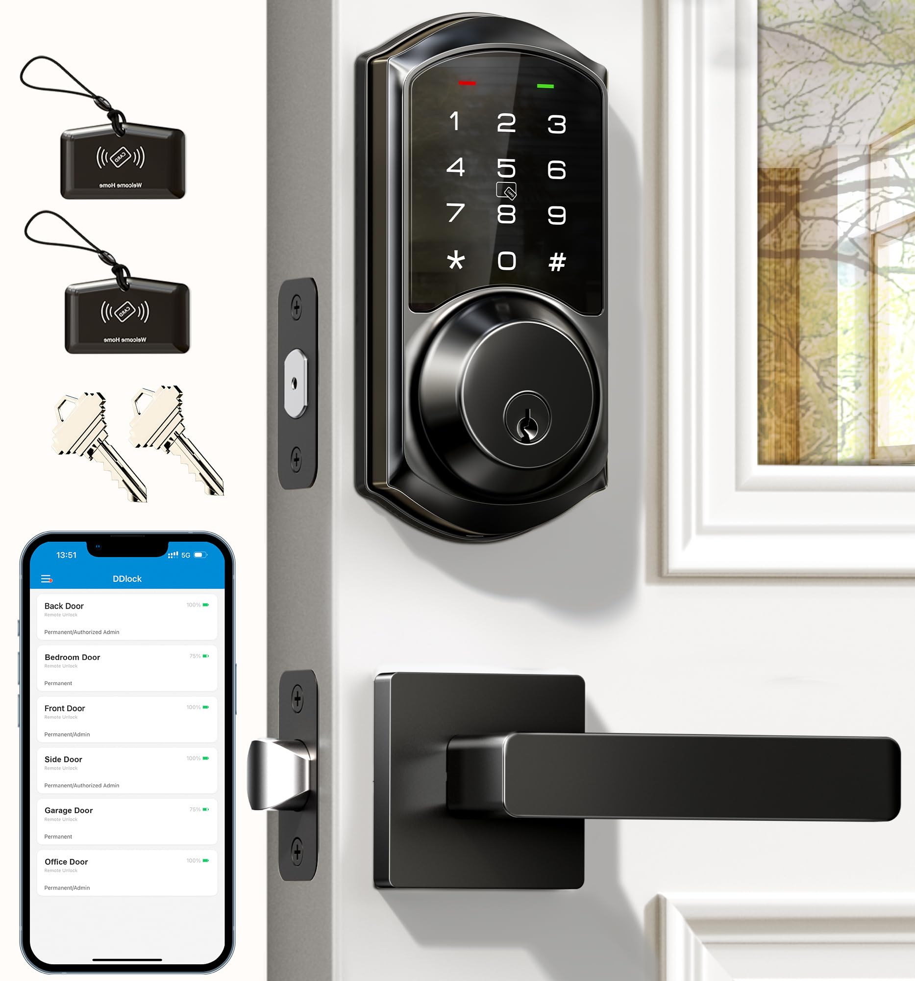 Photo 1 of Veise VE06-L Smart Locks with 2 Lever Handle Set, App Control, Keyless Entry Deadbolt for Front Door, Electronic Digital Touchscreen Keypad, Auto Lock, Waterproof, Easy Installation, Matte Black
