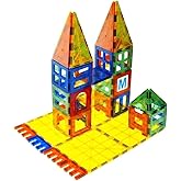 Mag Genius Magnet Tiles - Clear Magnetic 3D Building Blocks - Educational Toys, Games, Activities, Puzzles - Creativity, Motor Skills, Learning Shapes - Storage Bin, 2 Car Base, 120pcs, 13 Click-Ins