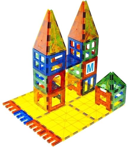 Pack De Extensión Mag-Genius - Piezas Imanes Rojas Y Azules En Forma De Coche, Camión Y Tren Para Construir