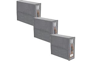 3-Pack Closet Organizers and Storage for Sheet Sets - Foldable Fabric Bedding Storage Organizer with View Window, King/Queen 