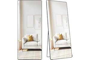 SONGMICS Full Length Mirror, 165 x 60 cm, Rectangle Full Body Floor Mirror with Stand, Aluminum Alloy Frame, Tempered Glass, 