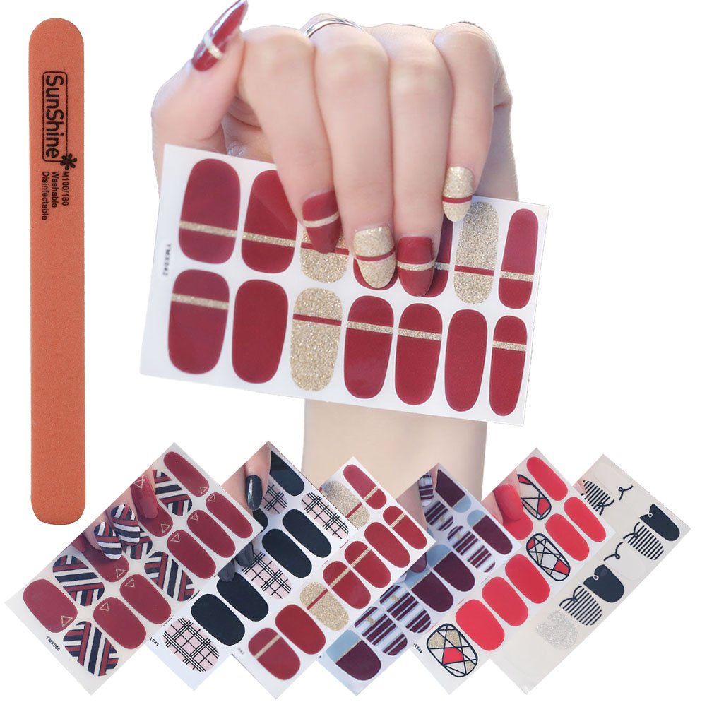WOKOTO 6Pcs Nail Polish Strips Stickers Self Adhesive For