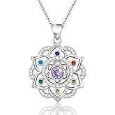 Lotus Necklace 925 Sterling Silver Chakra Flower Pendant Necklace 7 Colorful Rainbow Yoga Lotus Jewelry for Women Wife Mother's Day Birthday Valentines Gifts