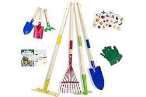 Qtioucp Kids Gardening Tools Outdoor Toys Set Backyard Play with Wheelbarrow Educational STEM Learning Pretend Toys Outdoor Indoor for Toddlers Kids Boys Girls (Big Garden Tool Set)