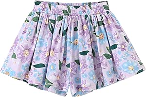 BINIDUCKLING Toddler Girls Floral Pleated Skirt-Like Shorts Wide-Leg Flowy Skorts Kids Summer Clothes 2-9 Years