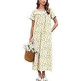 Ekouaer Nightgown for Women Cotton Long Night Gown Short Sleeve Nightdress with Pockets Button Sleepshirt Soft Sleepwear