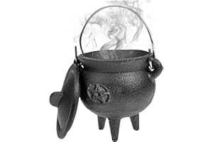 Cast Iron Cauldron with Lid and Handle Halloween 3.94x2.95x2.95inch Cauldron Decorative Candle Incense Burning Witchcraft Pot