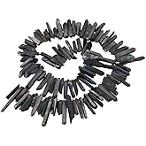SUNYIK Black Titanium Coated Crystal Points Quartz Rough Sticks Spikes Point Beads 15 inch Strand Drilled