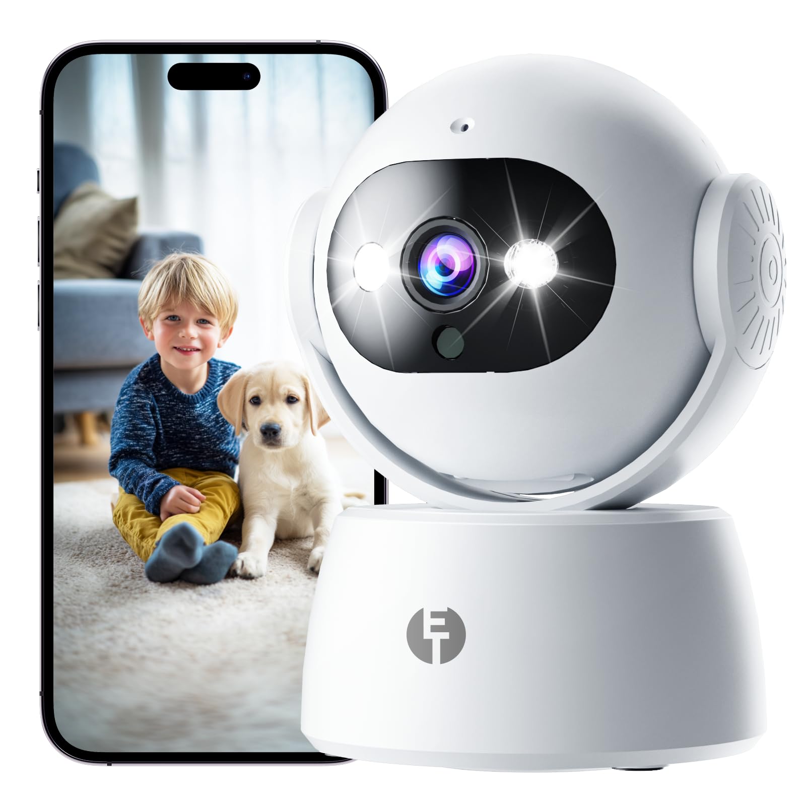 Photo 1 of 2K Indoor Security Camera | 2.4GHz WiFi | 360° Pan/Tilt Baby & Pet Cmera Indoor with Phone App | Auto Motion Detection | 3MP IR Night Vision | One-Touch Privacy Mode | 2-Way Audio | Work with Alexa