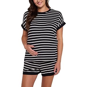 Motherhood Maternity Women's Cap Sleeve Crew Neck French Terry Pregnancy Top