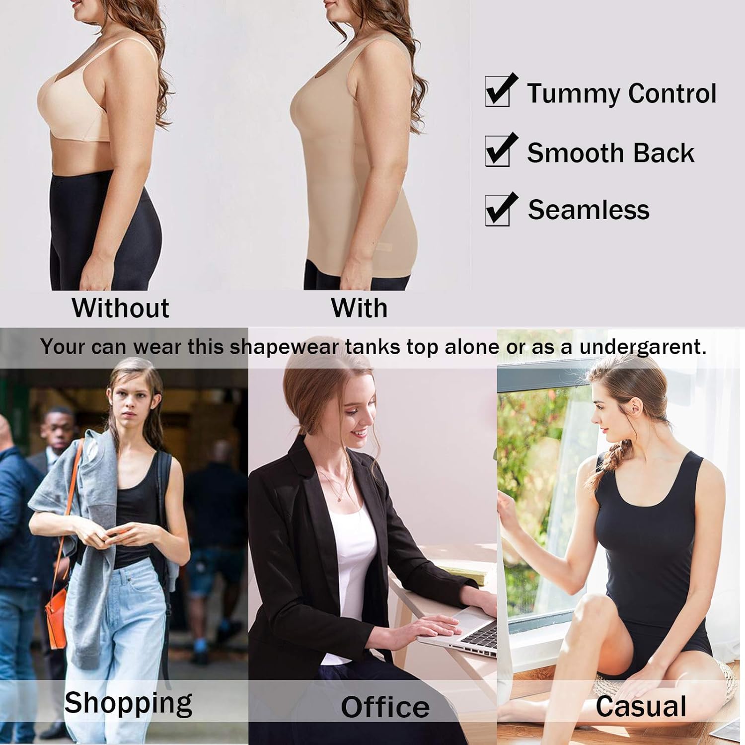 Womens Slimming Tank Tops with Built in Bra Tummy Control Shapewear Cami Seamless Body Shaper Compression Top at  Women’s Clothing store