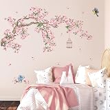 decalmile Cherry Blossom Tree Wall Decals Pink Flowers Birds 2 Sheets 30x90cm view 3