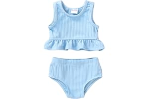 YOUNGER TREE Toddler Baby Girls Summer Swimsuit Sleeveless Striped Swimwear Two-Piece Suit Beach Bikini