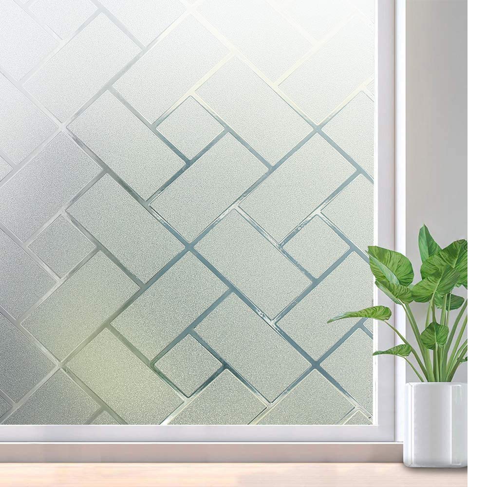 Photo 1 of rabbitgoo Window Privacy Film, Frosted Glass Decorative Static Cling Sticker Sun Blocking Vinyl Covering for Home Kitchen Living Room Bathroom, 17.5 x 78.7 inches