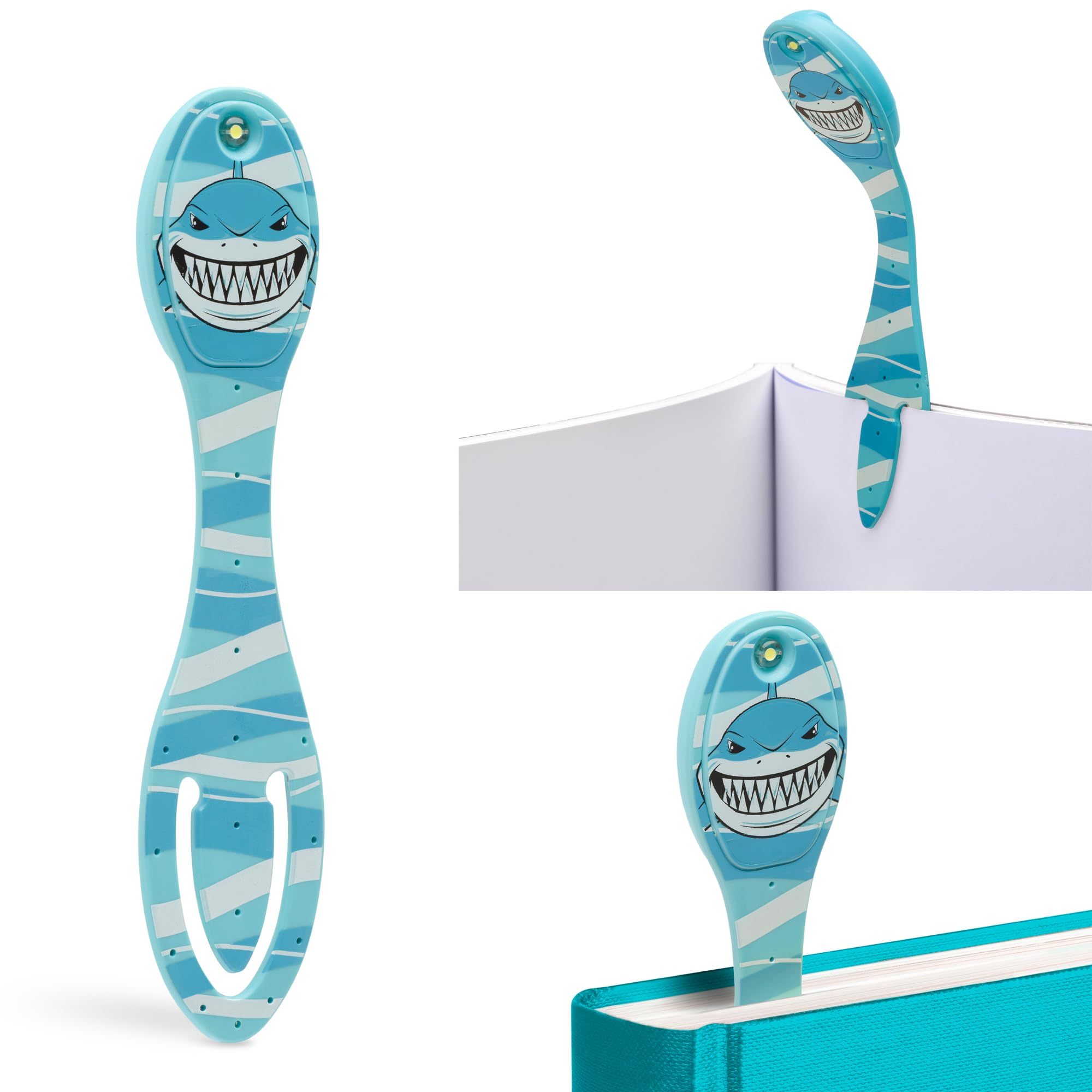 Gifts for Readers & Writers Bookmark Reading Light Shark Blue - 2in1 Clip On Bookmark Kids Book Light for Reading Night in Bed, Travel Cute Book Lights, Flexible 8 Lumen LED Lights