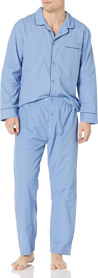 Hanes Mens Woven Plain-Weave Pajama Set 