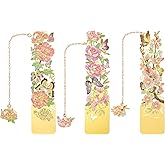 Ymapinc 3Pcs Metal Flower Bookmarks for Women, Elegant Floral Book Marks for Reading Lovers with 3 Chinese Styles - Peach Blossom+Hibiscus+Peony
