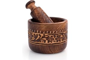 Handmade Indian Wooden Mortar and Pestle Set Natural Rustic Style Herb Spice Grinder Masala Mixer Manual Kharal Mashing Bowl 