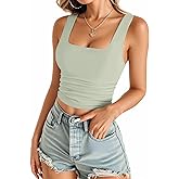 MANGOPOP Double Lined Tank Tops for Women Sleeveless Square Neck Shirts Basic Summer Tops 2025