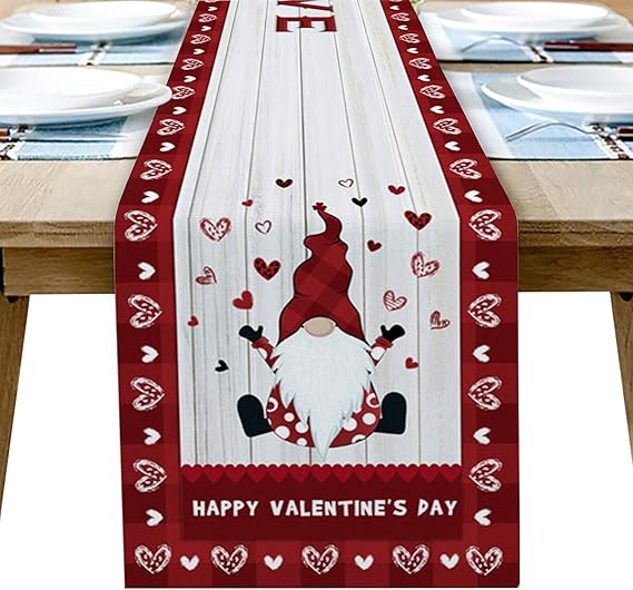 Table runners gnome valentines gnomes runner painted hand Amazon.com: Cotton Linen Table Runner for All Seasons Happy Valentine's