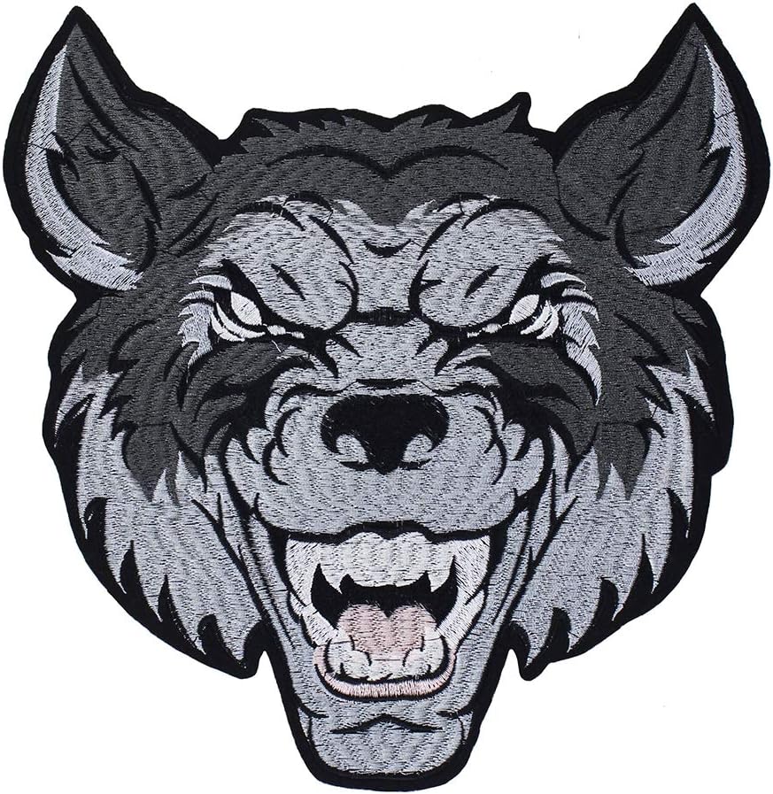 EMDOMO Embroidered Wolf Head Back Patches Animal Clothes Badge Iron on Stickers for Jacket Decorated Sewing Supplies 1piece