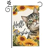 Cat Hello Sunflowers Sunshine Garden Flag 12x18 Double-Sided Green summer Welcome Yard Flag Outdoor Decor