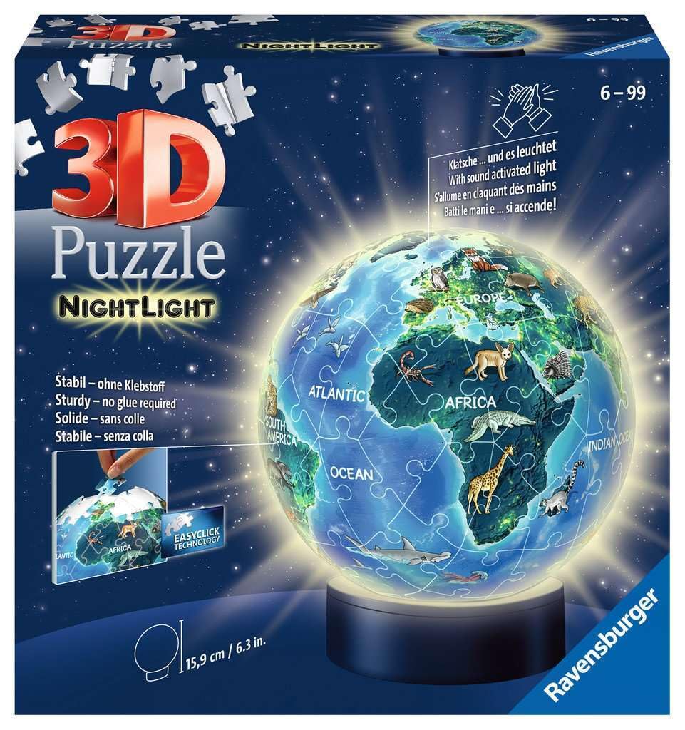 Ravensburger 3D Puzzle Earth in Night Design Night Light 11844 Puzzle Ball 72 Pieces for Globe Fans from 6 Years