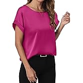 ANRABESS Women's Summer Dressy Casual Short Sleeve Shirts Crewneck Satin 2026 Business Office Work Blouse Tops