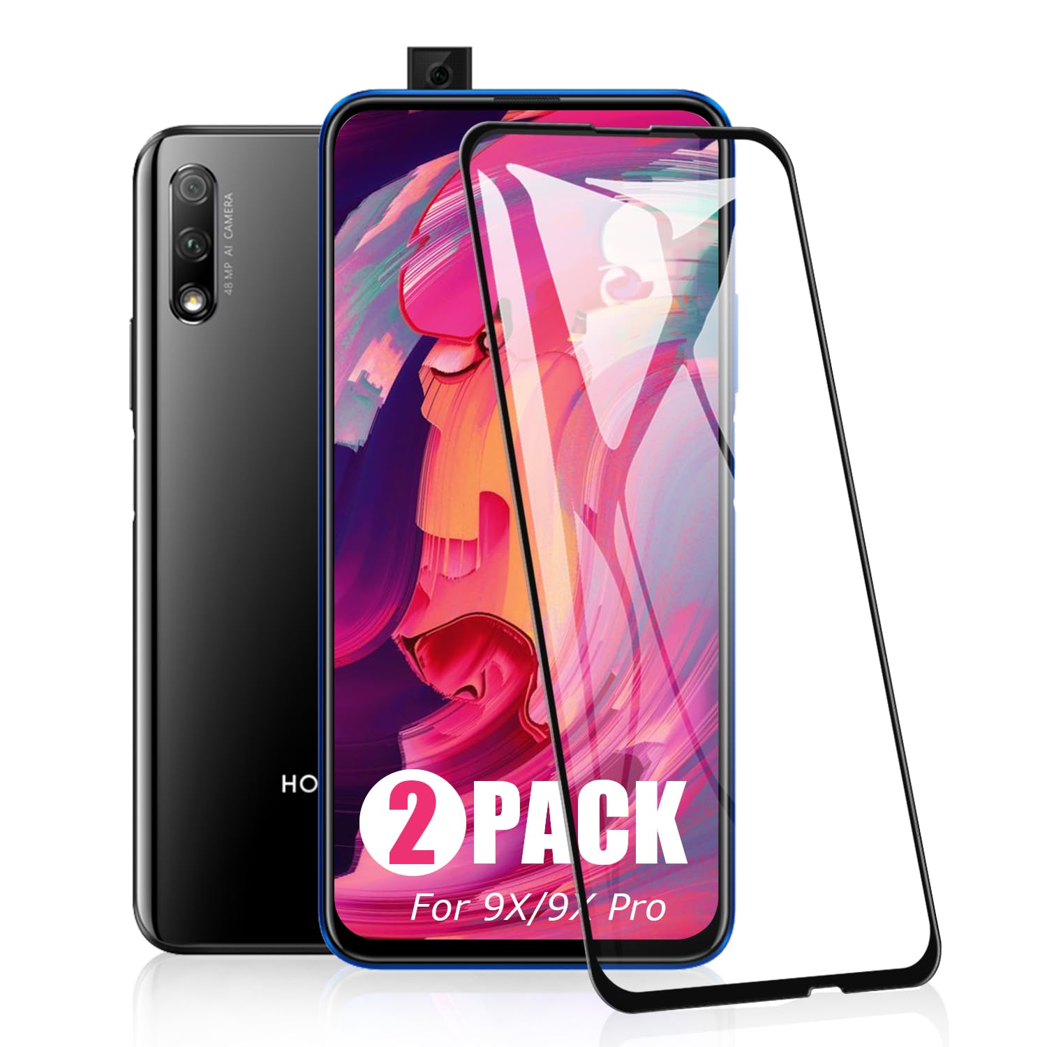 SCL Screen Protector for HONOR 9X Screen Protector Huawei P Smart Z Tempered Glass HONOR 9X Pro [2-Pack], [3D Curved Full Coverage, Easy Installation, Bubble-free, 9H Hardness]