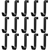 Deftomo 15 Pack Over The Cabinet Door Hooks, Cabinet Drawer Organizer, Metal Cabinet Hooks for Hanging Stocking Clothes Towels (Black)