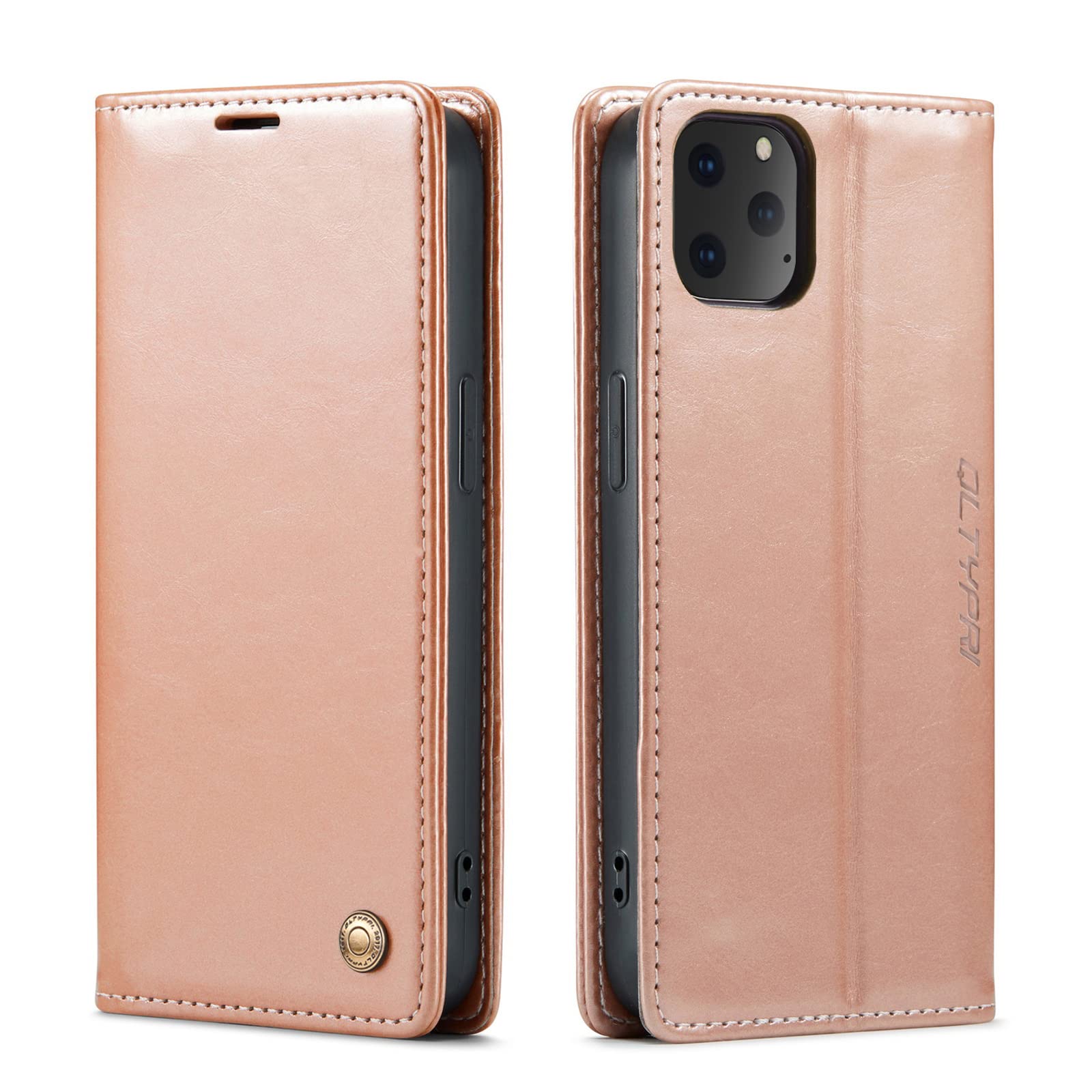 QLTYPRI Case for iPhone 11 Pro, Vintage PU Leather Wallet Case Card Slot Kickstand Magnetic Closure Shockproof Flip Folio Book Case Cover for iPhone 11 Pro - Rose Gold