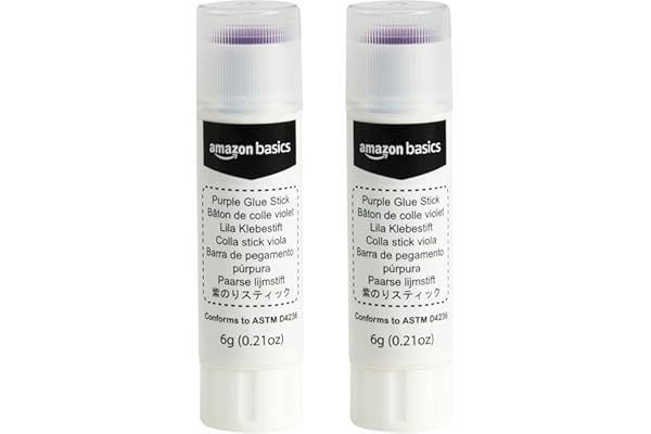 Amazon Basics - Washable School Glue Sticks, Dries Clear, Purple, 0.21 oz (Pack of 2)