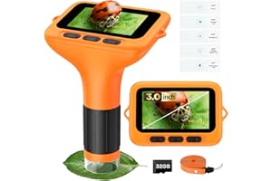 BEBANG 3" Screen Digital Microscope for Kids: 1000X Rechargeable Mini Pocket Portable Miniscope Magnifying Glass 4K Coin Jewelry Loupe Edu Science STEM Toy Xmas Gift 4-12 Boys Girls