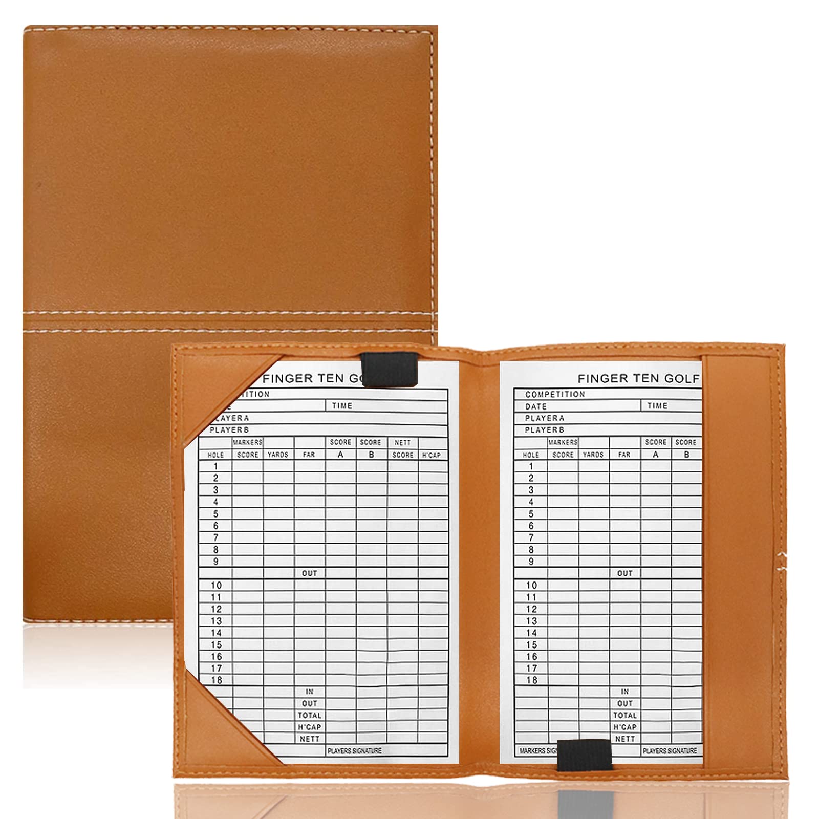 AXKAL Golf Scorecard Score Cards Holder Book Leather Four-leaf Clover Pattern Value Pack, Golf Yardage Books Deluxe Pocket Score Card Covers Gift for Men Women Golfer (Khaki)