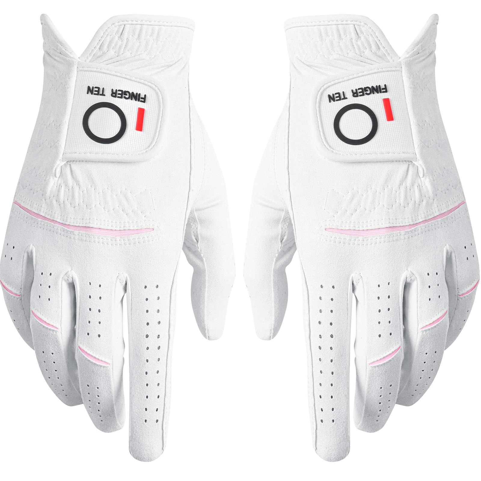 FINGER TEN Golf Gloves Ladies Right Hand All Weather Soft Rain Grip in Pair or 2 Pack, Women Golf Glove Flexible Wear Resistance for Perfect Swing (White,L(Worn on Both Hand)) — image 1