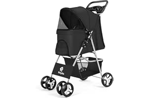 Wedyvko Dog Stroller, Pet Stroller for Small Dogs Cats with Storage Basket Cup Holder, Black