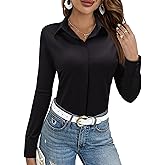 siliteelon Womens Button Down Shirt Stretch Dress Shirt Collared Long Sleeve Hidden-Button Front Work Shirt Wrinkle-Free Blouse Black