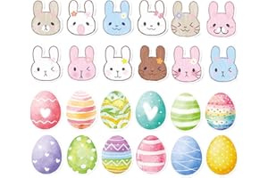 24 Pack Easter Bunny and Egg Sticky Notes, 24 Colors Adhesive Memo Pads Set, Cute Rabbit & Easter Egg Design for Office, Clas