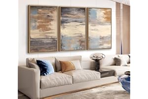 LINGLINGDOG Large Framed Wall Art - Natural Float Framed Colorful Canvas Pictures for Living Room Decor Contemporary Blue Beige Grey Lines Artwork for Bedroom Kitchen Home Office Decoration 60" X 28" Set of 3
