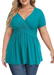TIANZHU Women'S Plus Size Dressy Black Tops Wrap