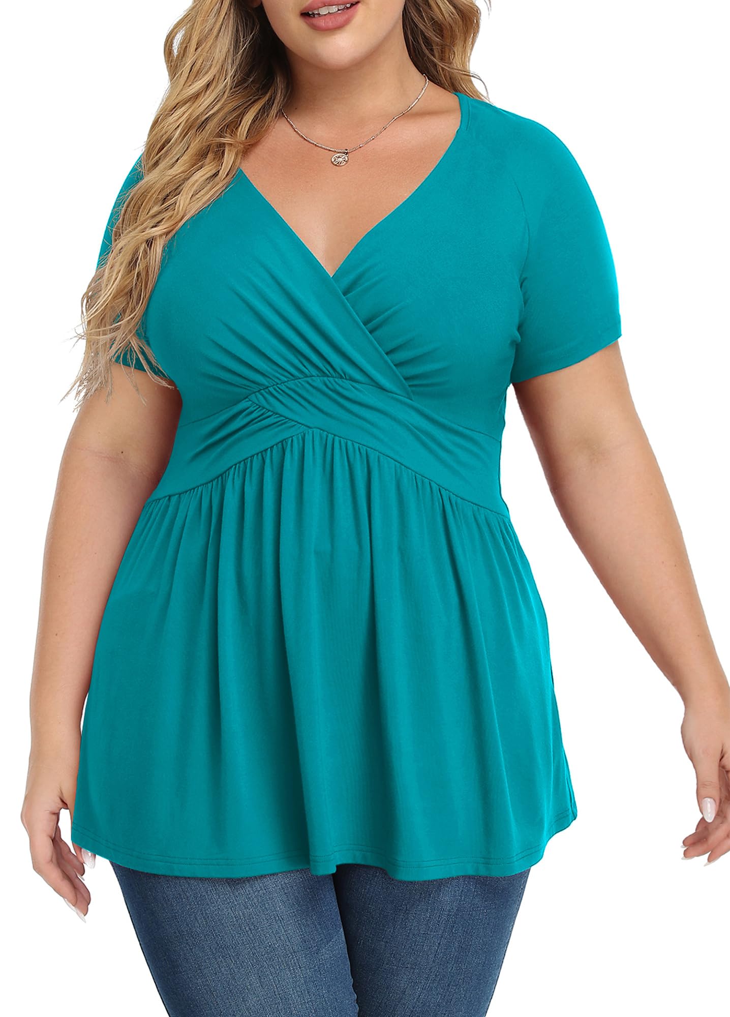 TIANZHU Women'S Plus Size Dressy Black Tops Wrap