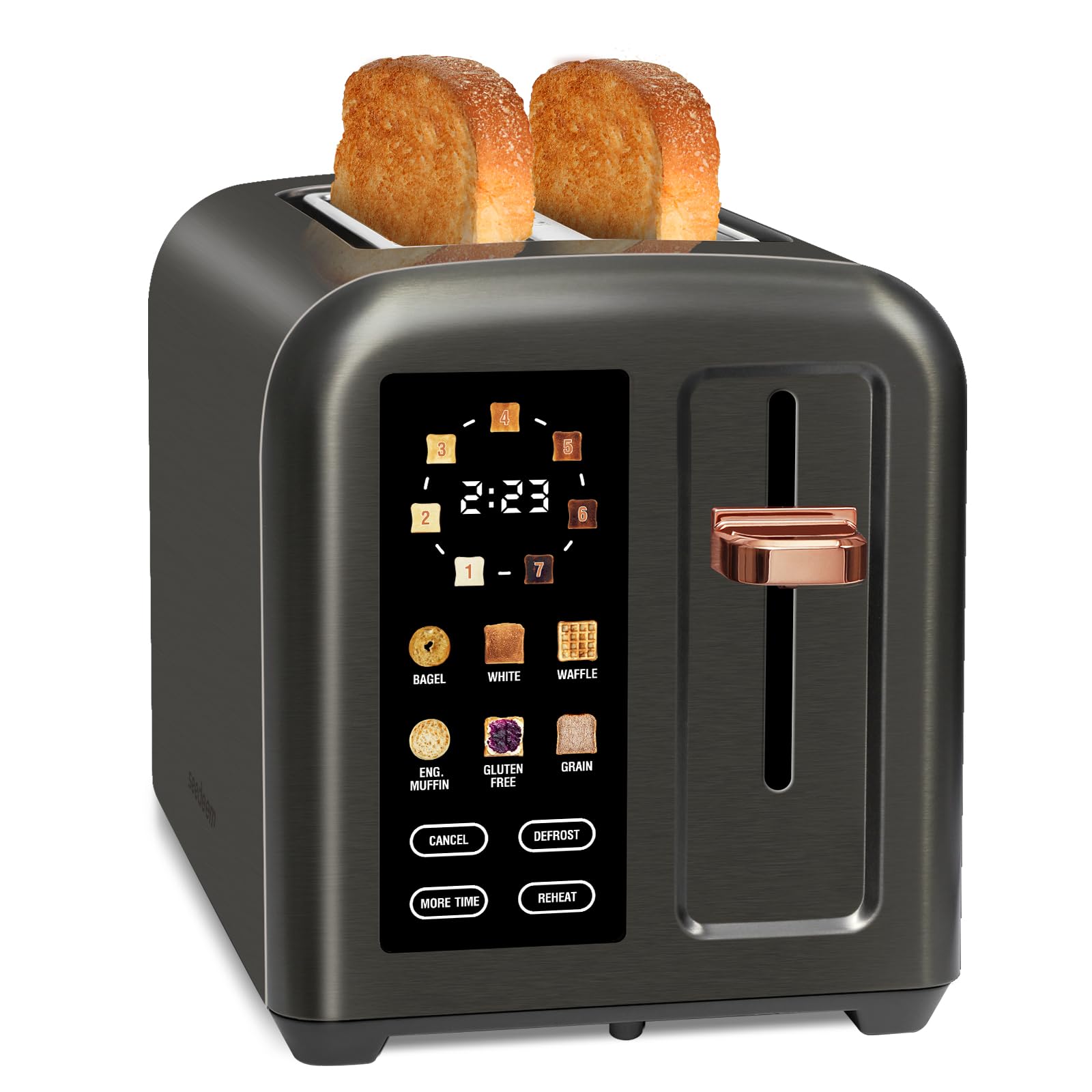 Photo 1 of SEEDEEM Toaster 2 Slice, Touch Control Stainless Toaster LCD Display, 50% Faster Heating Speed, 1.4'' Wide Slots, More Timer Functions, Removable Crumb Tray, 1350W, Dark Metallic