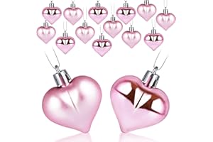 Liitrton 15 PCS Heart Shaped Decorations for Christmas Tree Party Decor Valentine's Day Hanging Ornaments (Pink)