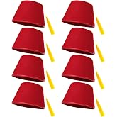 Dicunoy 8 PCS Fez Hats with Tassel for Adult, Red Turkish Costume Hats, Halloween Velvet Arabian Night Hats, Tarboosh for Men, Women, Cosplay Party
